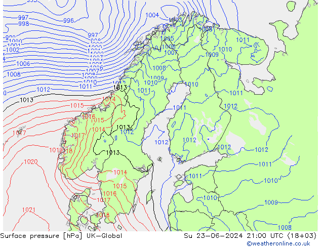 Presión superficial UK-Global dom 23.06.2024 21 UTC