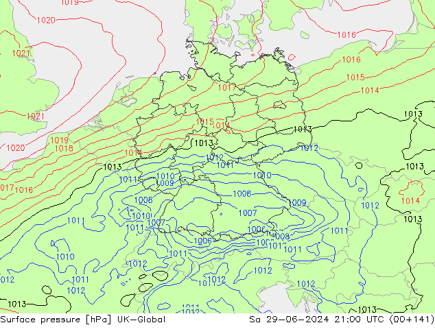 приземное давление UK-Global сб 29.06.2024 21 UTC