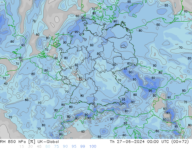 RH 850 hPa UK-Global Th 27.06.2024 00 UTC