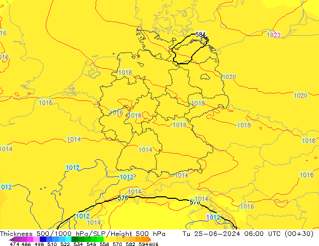 Schichtdicke 500-1000 hPa UK-Global Di 25.06.2024 06 UTC