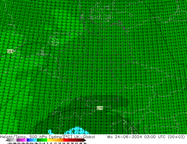 Height/Temp. 500 hPa UK-Global Seg 24.06.2024 03 UTC