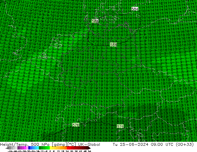 Geop./Temp. 500 hPa UK-Global mar 25.06.2024 09 UTC