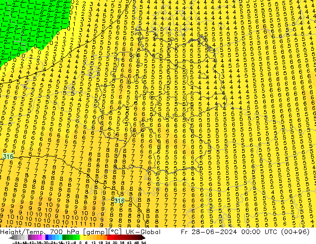 Geop./Temp. 700 hPa UK-Global vie 28.06.2024 00 UTC