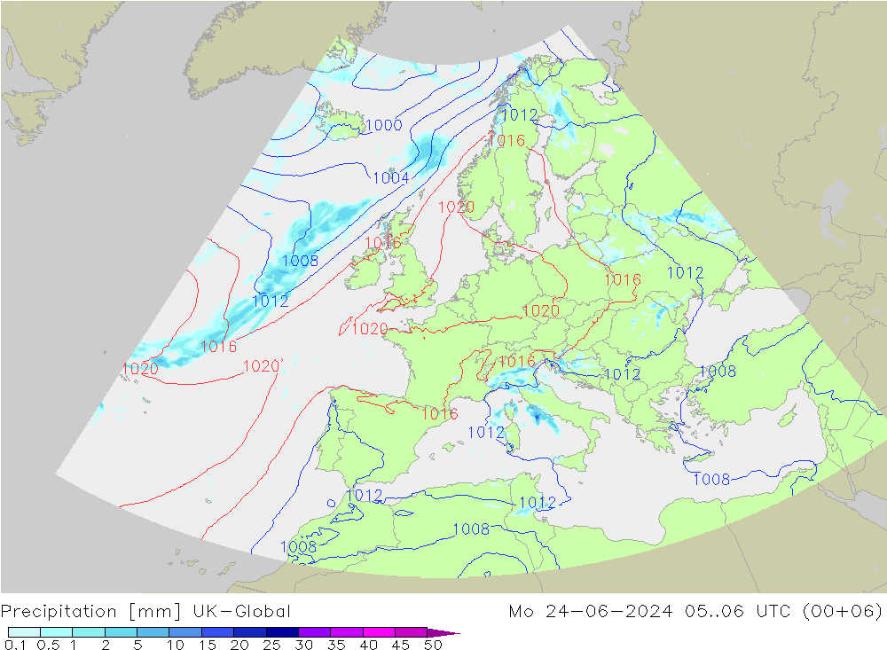 降水 UK-Global 星期一 24.06.2024 06 UTC