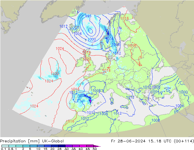 Precipitation UK-Global Fr 28.06.2024 18 UTC