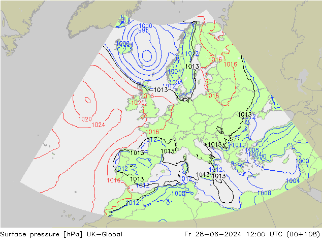 Presión superficial UK-Global vie 28.06.2024 12 UTC