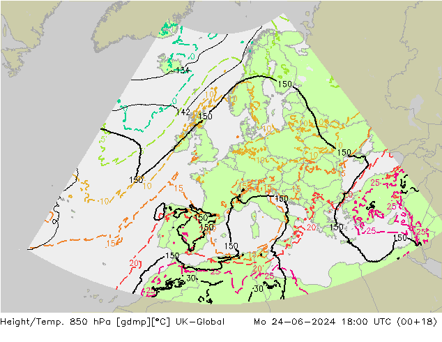 Géop./Temp. 850 hPa UK-Global lun 24.06.2024 18 UTC
