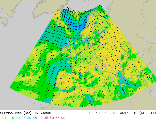 Rüzgar 10 m UK-Global Paz 30.06.2024 00 UTC