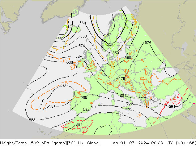 Height/Temp. 500 гПа UK-Global пн 01.07.2024 00 UTC