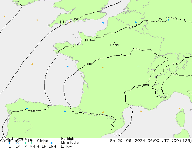 Cloud layer UK-Global Sáb 29.06.2024 06 UTC