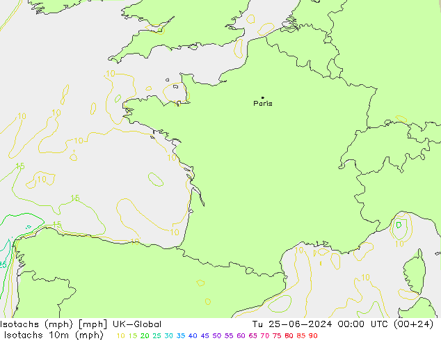 Isotachen (mph) UK-Global di 25.06.2024 00 UTC