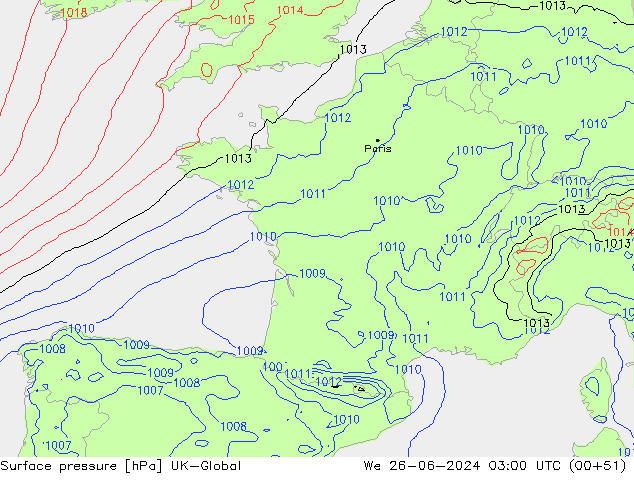 Luchtdruk (Grond) UK-Global wo 26.06.2024 03 UTC