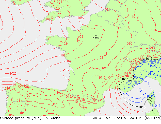 pression de l'air UK-Global lun 01.07.2024 00 UTC