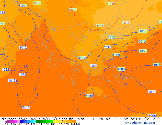 Thck 850-1000 hPa UK-Global wto. 25.06.2024 06 UTC