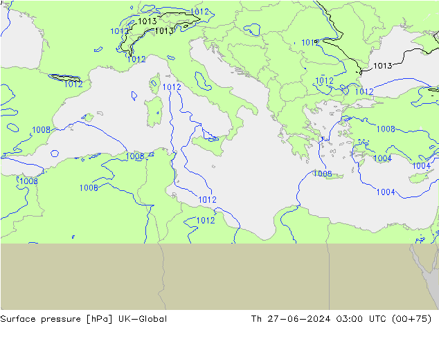 приземное давление UK-Global чт 27.06.2024 03 UTC