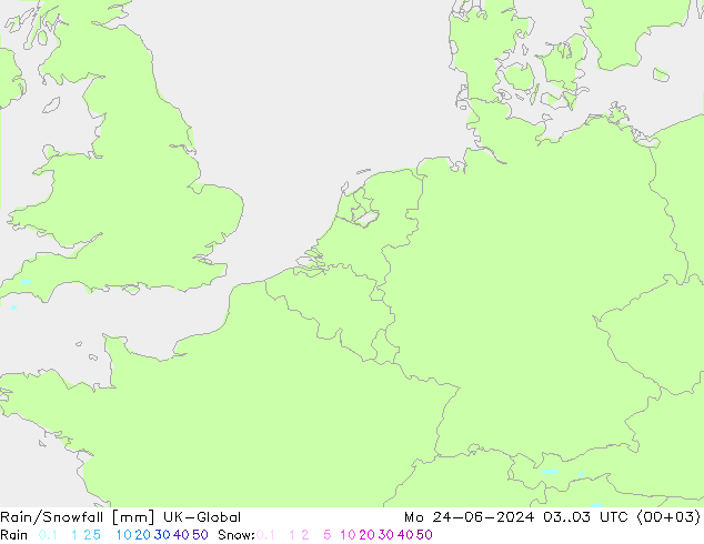 Rain/Snowfall UK-Global Mo 24.06.2024 03 UTC