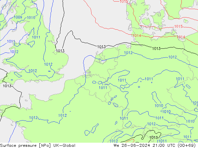 Pressione al suolo UK-Global mer 26.06.2024 21 UTC