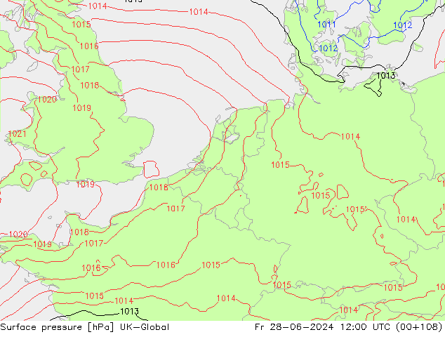 Luchtdruk (Grond) UK-Global vr 28.06.2024 12 UTC