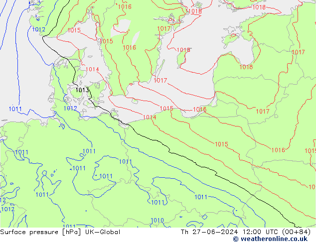 Presión superficial UK-Global jue 27.06.2024 12 UTC