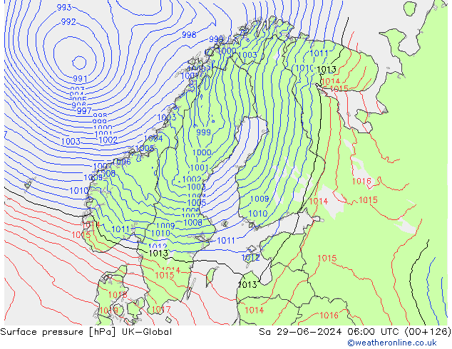Surface pressure UK-Global Sa 29.06.2024 06 UTC