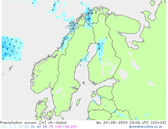 Totale neerslag UK-Global ma 24.06.2024 03 UTC