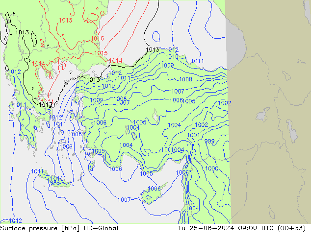 Presión superficial UK-Global mar 25.06.2024 09 UTC