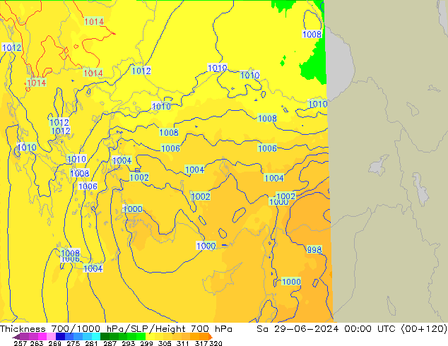 Thck 700-1000 hPa UK-Global Sa 29.06.2024 00 UTC