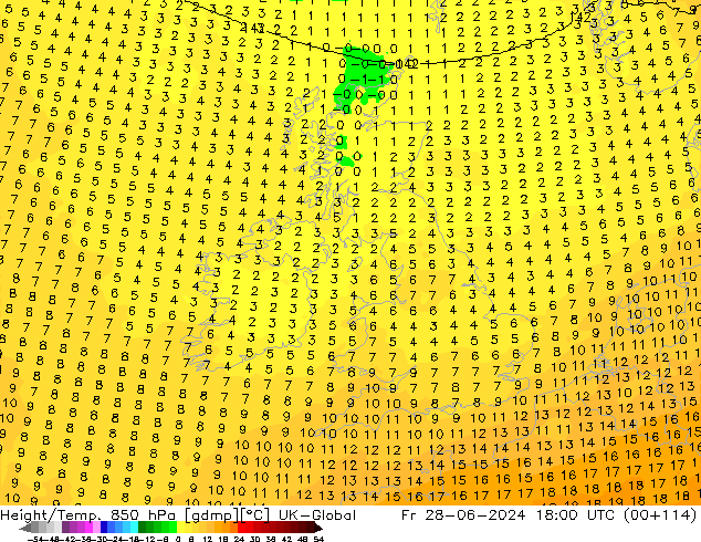 Height/Temp. 850 hPa UK-Global Sex 28.06.2024 18 UTC