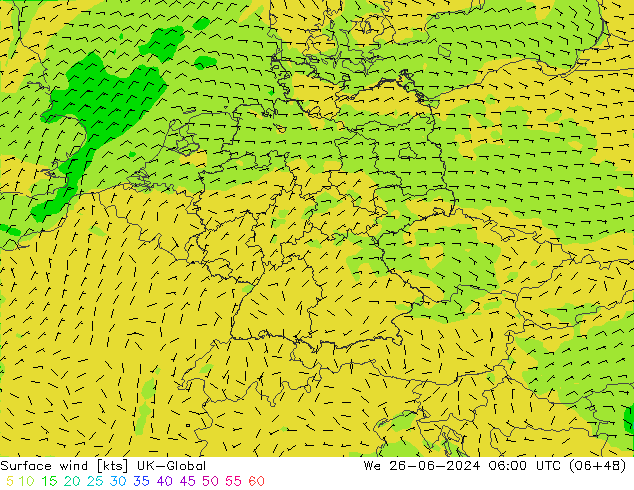 Surface wind UK-Global We 26.06.2024 06 UTC