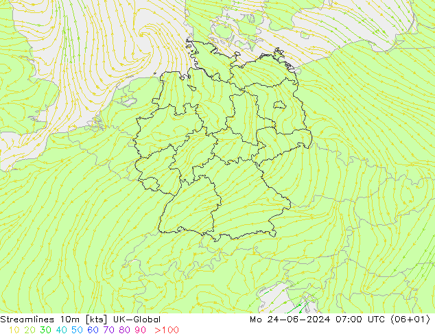 风 10m UK-Global 星期一 24.06.2024 07 UTC