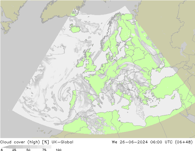 Bewolking (Hoog) UK-Global wo 26.06.2024 06 UTC