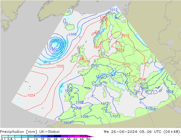 Précipitation UK-Global mer 26.06.2024 06 UTC