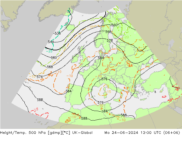 Yükseklik/Sıc. 500 hPa UK-Global Pzt 24.06.2024 12 UTC