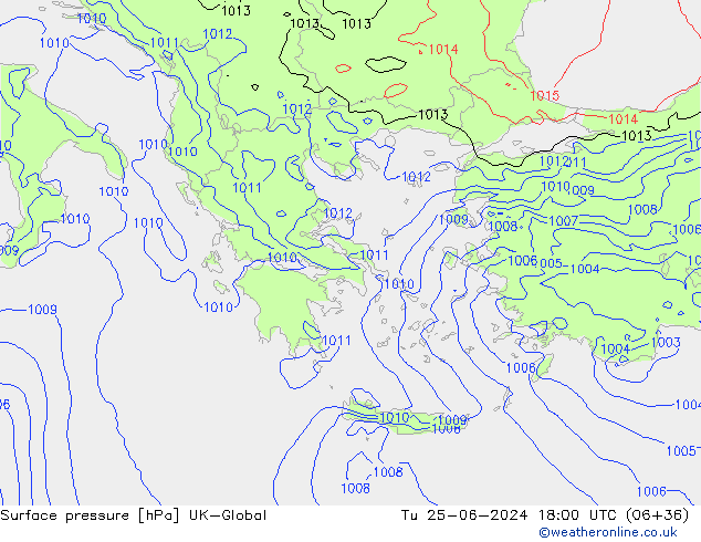 Luchtdruk (Grond) UK-Global di 25.06.2024 18 UTC