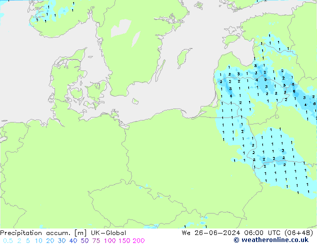 Precipitation accum. UK-Global  26.06.2024 06 UTC