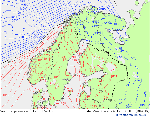 Surface pressure UK-Global Mo 24.06.2024 12 UTC