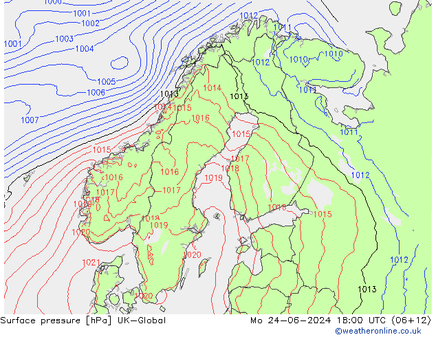 Atmosférický tlak UK-Global Po 24.06.2024 18 UTC