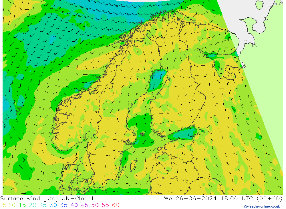 Surface wind UK-Global We 26.06.2024 18 UTC