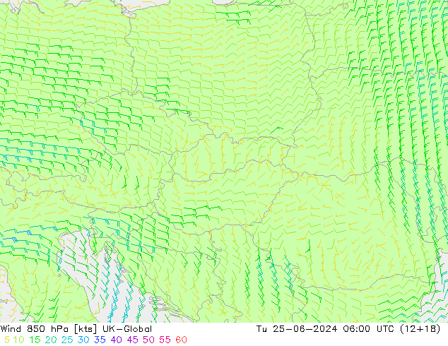 Rüzgar 850 hPa UK-Global Sa 25.06.2024 06 UTC