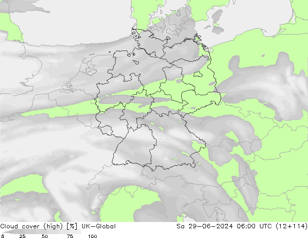 Cloud cover (high) UK-Global Sa 29.06.2024 06 UTC