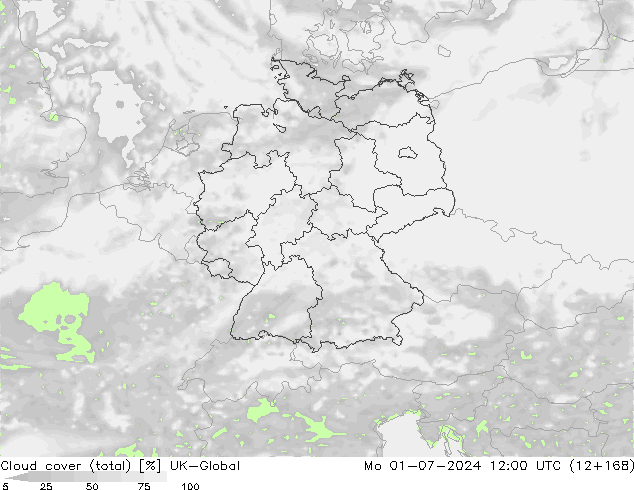 Nuages (total) UK-Global lun 01.07.2024 12 UTC