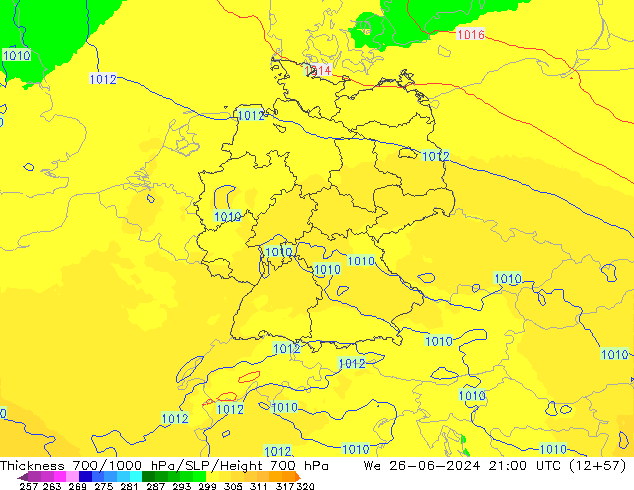 Thck 700-1000 hPa UK-Global We 26.06.2024 21 UTC