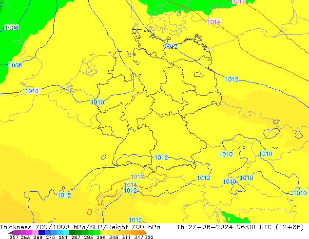Thck 700-1000 hPa UK-Global  27.06.2024 06 UTC