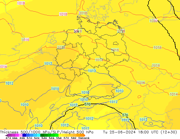 Thck 500-1000hPa UK-Global Út 25.06.2024 18 UTC