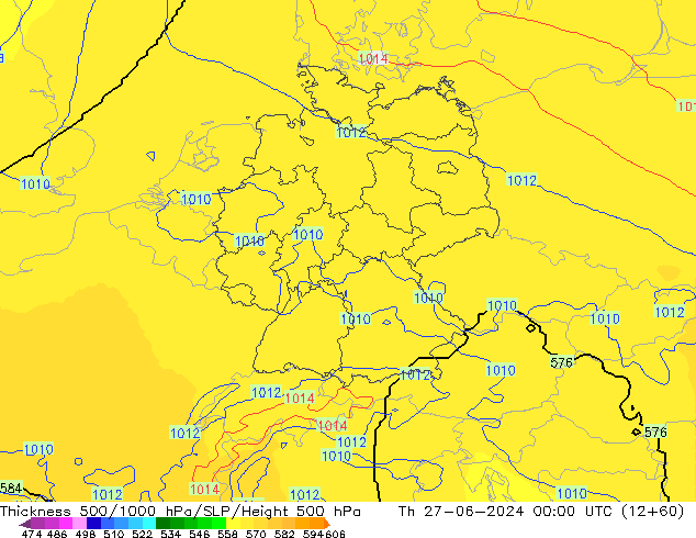 Thck 500-1000hPa UK-Global Th 27.06.2024 00 UTC