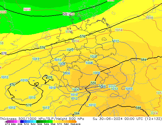 Thck 500-1000hPa UK-Global Su 30.06.2024 00 UTC