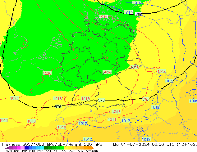 Espesor 500-1000 hPa UK-Global lun 01.07.2024 06 UTC