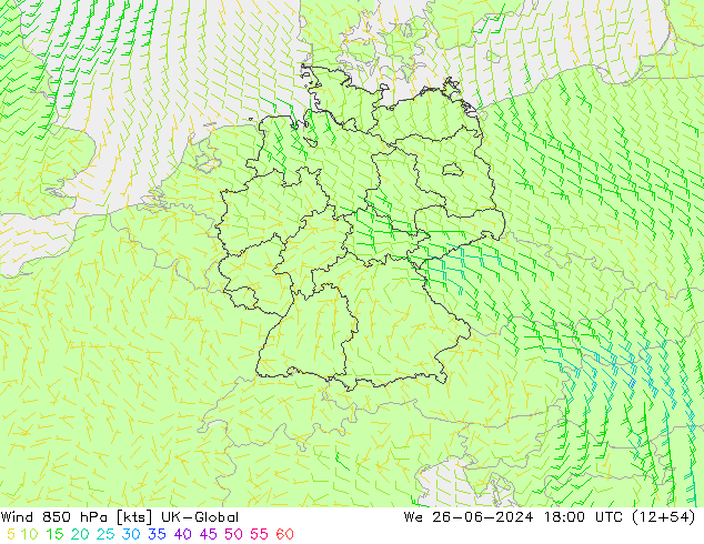 Viento 850 hPa UK-Global mié 26.06.2024 18 UTC