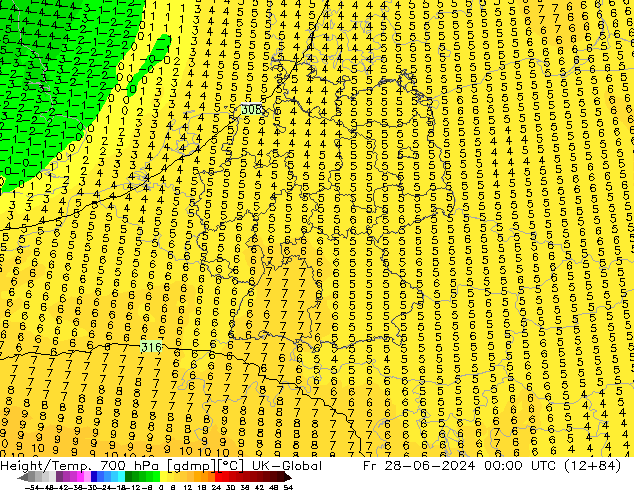 Height/Temp. 700 hPa UK-Global Fr 28.06.2024 00 UTC