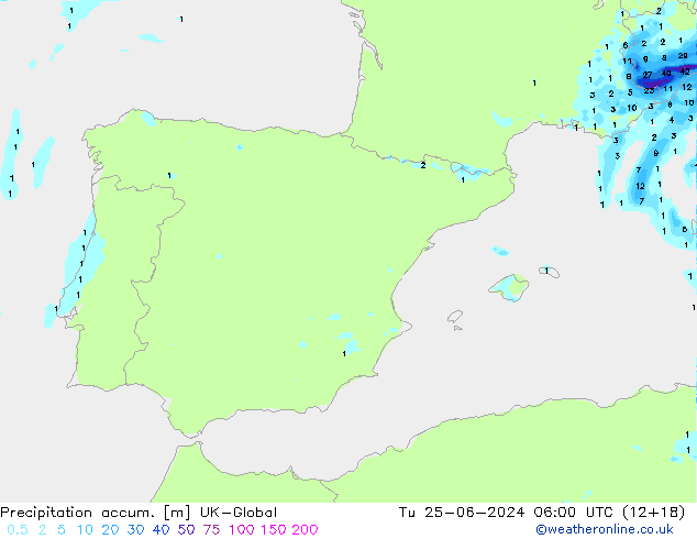 Précipitation accum. UK-Global mar 25.06.2024 06 UTC